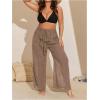 imageWomens Plus Size Swimsuit Coverups Tie Front Bikini Cover Up Beach Pants Bathing Suit Cover Up PantsKhaki