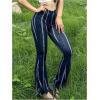 imageWomens Printed Flare Leggings High Waisted Tummy Control Yoga Pants Casual Long Lounge Bell BottomsDark Blue