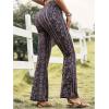 imageWomens Printed Flare Leggings High Waisted Tummy Control Yoga Pants Casual Long Lounge Bell BottomsMulticolor