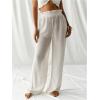 imageWomens Sheer Straight Leg Long Pants Beahwear Cover Up Frill High Waisted Beach PantsBeige