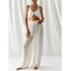 imageWomens Sheer Straight Leg Long Pants Beahwear Cover Up Frill High Waisted Beach PantsBeige