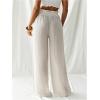 imageWomens Sheer Straight Leg Long Pants Beahwear Cover Up Frill High Waisted Beach PantsBeige