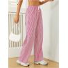 imageWomens Striped Print Straight Wide Leg Linen Pants Drawstring Waist Slant Pockets Pants Casual Long PantsBurgundy