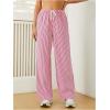 imageWomens Striped Print Straight Wide Leg Linen Pants Drawstring Waist Slant Pockets Pants Casual Long PantsBurgundy