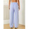 imageWomens Striped Print Straight Wide Leg Linen Pants Drawstring Waist Slant Pockets Pants Casual Long PantsLight Blue