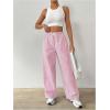 imageWomens Striped Print Straight Wide Leg Linen Pants Drawstring Waist Slant Pockets Pants Casual Long PantsPink