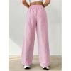 imageWomens Striped Print Straight Wide Leg Linen Pants Drawstring Waist Slant Pockets Pants Casual Long PantsPink