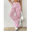 imageWomens Striped Print Straight Wide Leg Linen Pants Drawstring Waist Slant Pockets Pants Casual Long PantsPink