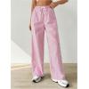 imageWomens Striped Print Straight Wide Leg Linen Pants Drawstring Waist Slant Pockets Pants Casual Long PantsPink