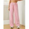 imageWomens Striped Print Straight Wide Leg Linen Pants Drawstring Waist Slant Pockets Pants Casual Long PantsRed