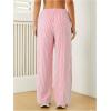 imageWomens Striped Print Straight Wide Leg Linen Pants Drawstring Waist Slant Pockets Pants Casual Long PantsRed