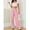 imageWomens Striped Print Straight Wide Leg Linen Pants Drawstring Waist Slant Pockets Pants Casual Long PantsRed