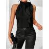 imageWomens Summer Halter Tops Floral Appliques Sleeveless Work Shirts Blouses for Women Dressy CasualBlack
