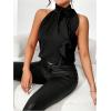 imageWomens Summer Halter Tops Floral Appliques Sleeveless Work Shirts Blouses for Women Dressy CasualBlack