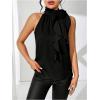 imageWomens Summer Halter Tops Floral Appliques Sleeveless Work Shirts Blouses for Women Dressy CasualBlack