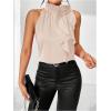 imageWomens Summer Halter Tops Floral Appliques Sleeveless Work Shirts Blouses for Women Dressy CasualLight Apricot