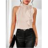 imageWomens Summer Halter Tops Floral Appliques Sleeveless Work Shirts Blouses for Women Dressy CasualLight Apricot