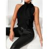 imageWomens Summer Halter Tops Floral Appliques Sleeveless Work Shirts Blouses for Women Dressy CasualPure Black