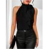 imageWomens Summer Halter Tops Floral Appliques Sleeveless Work Shirts Blouses for Women Dressy CasualPure Black