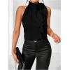 imageWomens Summer Halter Tops Floral Appliques Sleeveless Work Shirts Blouses for Women Dressy CasualPure Black