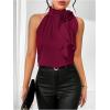 imageWomens Summer Halter Tops Floral Appliques Sleeveless Work Shirts Blouses for Women Dressy CasualPure Burgundy