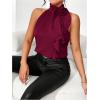 imageWomens Summer Halter Tops Floral Appliques Sleeveless Work Shirts Blouses for Women Dressy CasualPure Burgundy