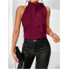 imageWomens Summer Halter Tops Floral Appliques Sleeveless Work Shirts Blouses for Women Dressy CasualPure Burgundy