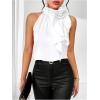 imageWomens Summer Halter Tops Floral Appliques Sleeveless Work Shirts Blouses for Women Dressy CasualPure White