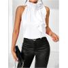 imageWomens Summer Halter Tops Floral Appliques Sleeveless Work Shirts Blouses for Women Dressy CasualPure White