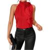 imageWomens Summer Halter Tops Floral Appliques Sleeveless Work Shirts Blouses for Women Dressy CasualRed