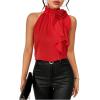 imageWomens Summer Halter Tops Floral Appliques Sleeveless Work Shirts Blouses for Women Dressy CasualRed