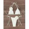 imageWomens Two Piece Bathing Suit Floral Appliques Halter Triangle Tie Side Thong Bikini SwimsuitsBeige