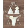 imageWomens Two Piece Bathing Suit Floral Appliques Halter Triangle Tie Side Thong Bikini SwimsuitsBeige