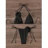 imageWomens Two Piece Bathing Suit Floral Appliques Halter Triangle Tie Side Thong Bikini SwimsuitsBlack