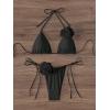 imageWomens Two Piece Bathing Suit Floral Appliques Halter Triangle Tie Side Thong Bikini SwimsuitsBlack