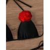 imageWomens Two Piece Bathing Suit Floral Appliques Halter Triangle Tie Side Thong Bikini SwimsuitsBlack and Red