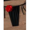 imageWomens Two Piece Bathing Suit Floral Appliques Halter Triangle Tie Side Thong Bikini SwimsuitsBlack and Red