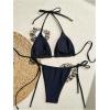 imageWomens Two Piece Bathing Suit Floral Appliques Halter Triangle Tie Side Thong Bikini SwimsuitsPure Black
