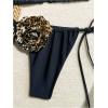 imageWomens Two Piece Bathing Suit Floral Appliques Halter Triangle Tie Side Thong Bikini SwimsuitsPure Black