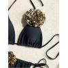 imageWomens Two Piece Bathing Suit Floral Appliques Halter Triangle Tie Side Thong Bikini SwimsuitsPure Black