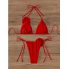 imageWomens Two Piece Bathing Suit Floral Appliques Halter Triangle Tie Side Thong Bikini SwimsuitsRed