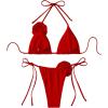 imageWomens Two Piece Bathing Suit Floral Appliques Halter Triangle Tie Side Thong Bikini SwimsuitsRed