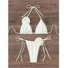 imageWomens Two Piece Bathing Suit Floral Appliques Halter Triangle Tie Side Thong Bikini SwimsuitsSolid Apricot
