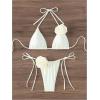 imageWomens Two Piece Bathing Suit Floral Appliques Halter Triangle Tie Side Thong Bikini SwimsuitsSolid Apricot