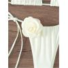 imageWomens Two Piece Bathing Suit Floral Appliques Halter Triangle Tie Side Thong Bikini SwimsuitsSolid Apricot