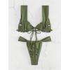 imageWomens Two Piece Swimsuits Frill Trim Tie Front Bathing Suit Wide Straps High Cut Sleeveless Bikini SetsArmy Green