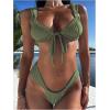 imageWomens Two Piece Swimsuits Frill Trim Tie Front Bathing Suit Wide Straps High Cut Sleeveless Bikini SetsArmy Green