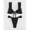 imageWomens Two Piece Swimsuits Frill Trim Tie Front Bathing Suit Wide Straps High Cut Sleeveless Bikini SetsBlack
