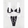 imageWomens Two Piece Swimsuits Frill Trim Tie Front Bathing Suit Wide Straps High Cut Sleeveless Bikini SetsBlack and White