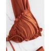 imageWomens Two Piece Swimsuits Frill Trim Tie Front Bathing Suit Wide Straps High Cut Sleeveless Bikini SetsBrown
